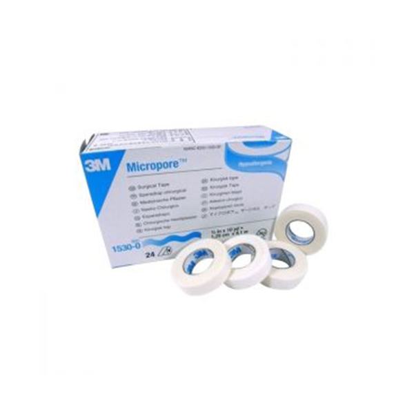 3M™ Micropore™ Surgical Tape 1530-0, 1.25 cm x 9.14 m (1/2″ X 10 yards), 24 rolls per box