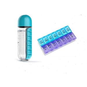 7 Days Tablet Pill Box Organiser and 600ml Pill Storage Water Bottle Combo