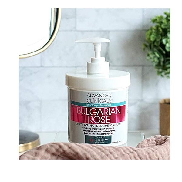 Advanced Clinicals Bulgarian Rose Oil Cream Anti-Aging Rescue for Face, Hands, Neck. Spa Size 16oz - Image 4
