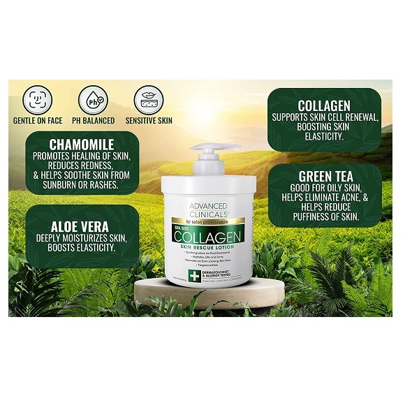 Advanced Clinicals Collagen Skin Rescue Lotion - Hydrate, Moisturize, Lift, Firm. Great for Dry Skin (16oz) - Image 2