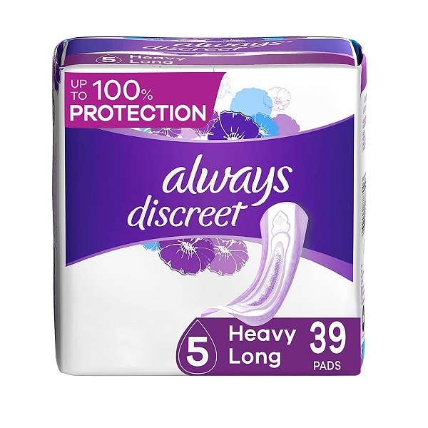 Always Discreet Maximum Long Length Incontinence Pads 39 Count