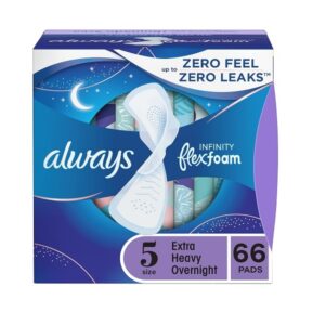 Always Infinity Feminine Pads with Wings for Women, Size 5, Extra Heavy Overnight, Unscented, 22 Count - Pack of 3 (66 Count Total)