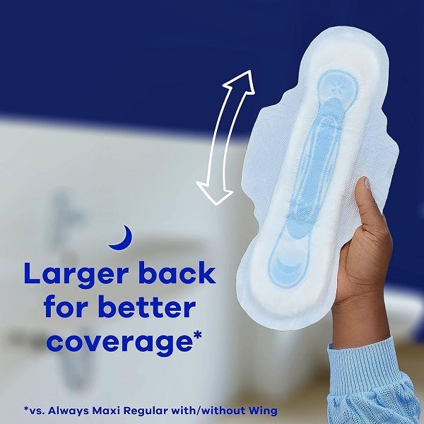 Always Maxi Overnight Extra Heavy Flow with Wings, Unscented Pads 20 Count - Image 3