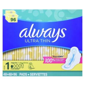 Always Ultra Thin Regular Pads With Wings, Unscented, 96 Count