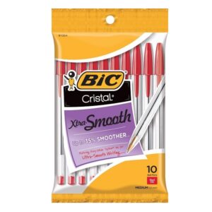 BIC Cristal Xtra Smooth Ball Pen, Medium Point (1.0 mm), Red, 10-Count