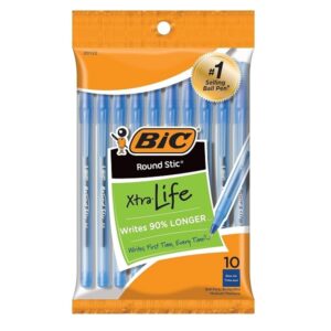 BIC Round Stic Ball Pen - Blue Body, Blue Ink, Pack of 10