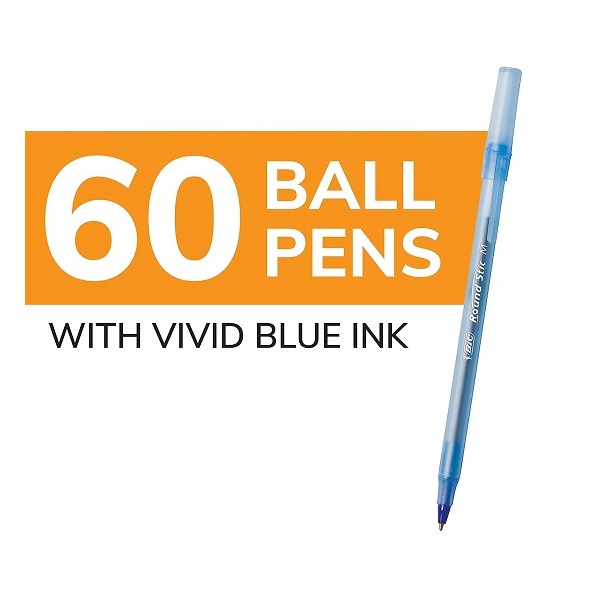BIC Round Stic Xtra Life Ball Pen - Pack of 60, Blue - Image 2