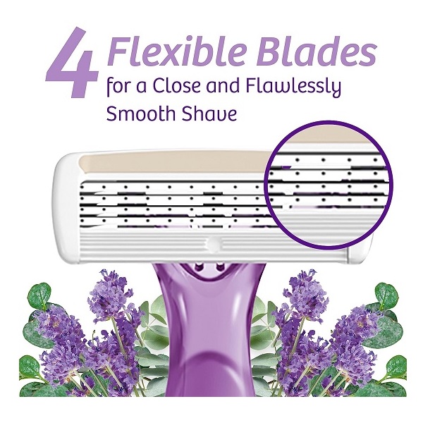 BIC Soleil Escape Women's Disposable Razors, 4 Blade Ladies Razors, Moisture Strip With 100% Natural Almond Oil, Lavender and Eucalyptus Scented Handles, 4 Pack - Image 2