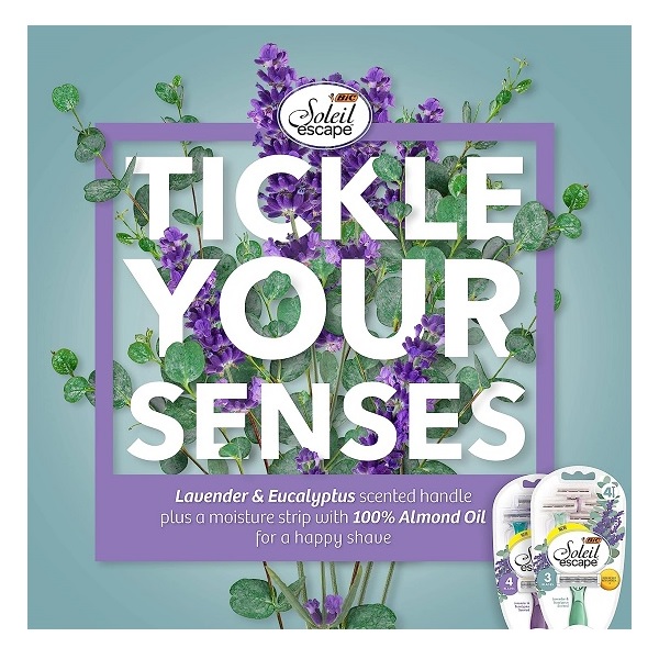 BIC Soleil Escape Women's Disposable Razors, 4 Blade Ladies Razors, Moisture Strip With 100% Natural Almond Oil, Lavender and Eucalyptus Scented Handles, 4 Pack - Image 5
