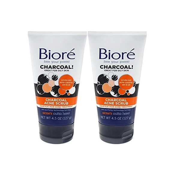 Biore Charcoal Acne Scrub 4.5 Ounce (133ml) (2 Pack)