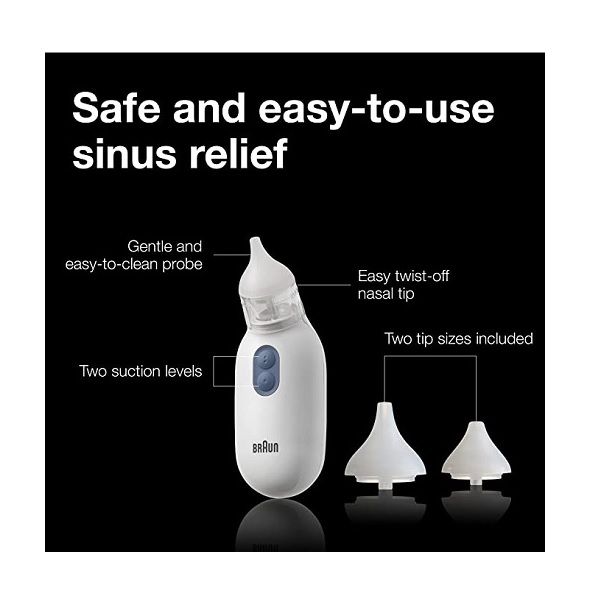 Braun Nasal Aspirator – Quickly and Gently Clear Stuffed Infant Noses, Toddler and Baby Nasal Aspirator with Two Adjustable Nasal Tips and Two Suction Levels - Image 2