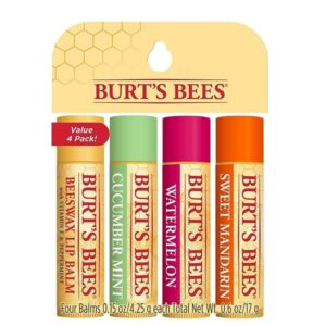 Burt’s Bees Moisturizing Lip Balm 4-Pack – Beeswax, Cucumber Mint, Watermelon & Sweet Mandarin