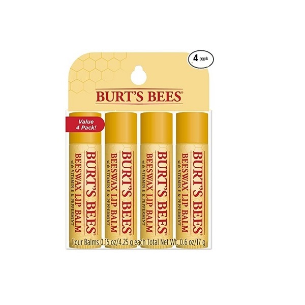 Burt’s Bees Beeswax Lip Balm 4 count pack, natural moisturizing lip balm 0.15 oz