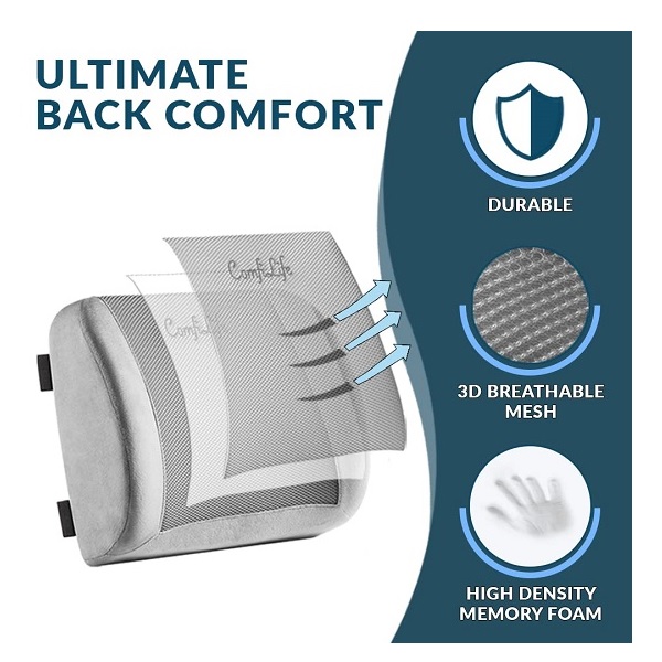 ComfiLife Lumbar Support Back Pillow Office Chair and Car Seat Cushion - Memory Foam with Adjustable Strap and Breathable 3D Mesh - Image 2