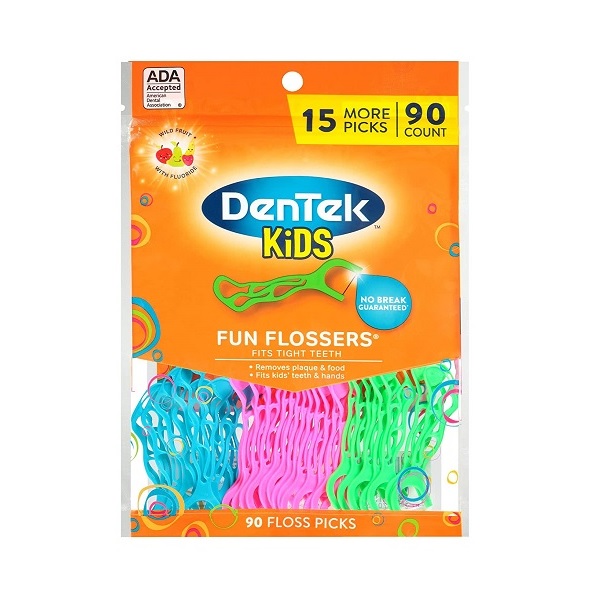 DenTek Kids Fun Flossers Wild Fruit Flavor, 90 Count Pack