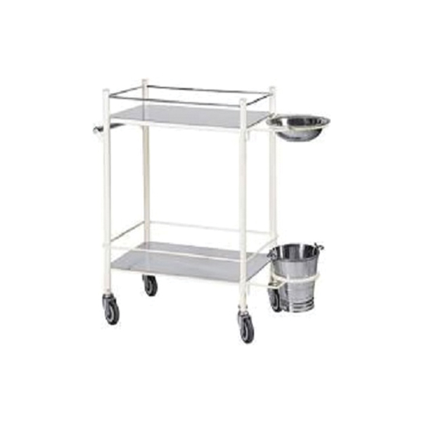 Dressing Trolley -S.S- 2 shelves with bucket and basin - 27 x 18 x 35