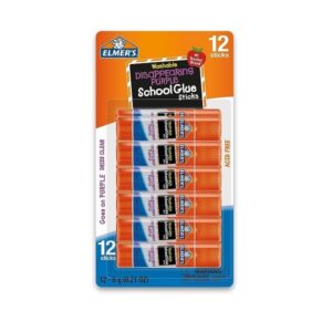 Elmer's Disappearing Purple School Glue Sticks, 0.21 oz Each, 12 Sticks per Pack (E1559)