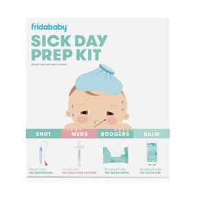 "FridaBaby Baby’s Sick Day Prep Kit with NoseFrida aspirator, MediFrida medicine dispenser, vapor chest rub, and snot wipes"