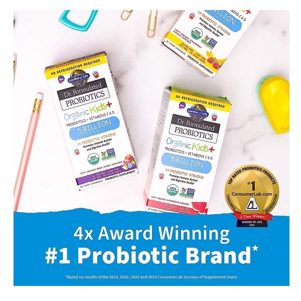 Garden of Life, Dr. Formulated Probiotics, Organic Kids+, Probiotics + Vitamins C & D, 5 Billion, Tasty Organic Watermelon, 30 Yummy Chewables - Image 2