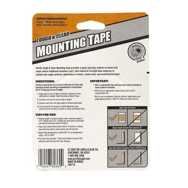 Gorilla 6036002 Tough & Clear XL Mounting Tape 150 inches Clear - Image 2