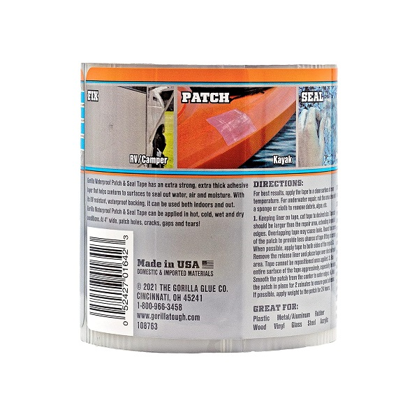 Gorilla Waterproof Patch & Seal Tape, 4 x 8, Clear - Image 3