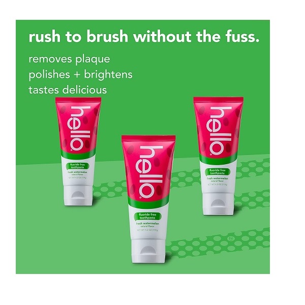 Hello Oral Care Kids Fluoride Free Toothpaste, Natural Watermelon, 4.2 Ounce - Image 3
