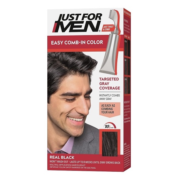 Just For Men Easy Comb-In Hair Color Real Black men’s hair dye for gray coverage with comb applicator 67.9g