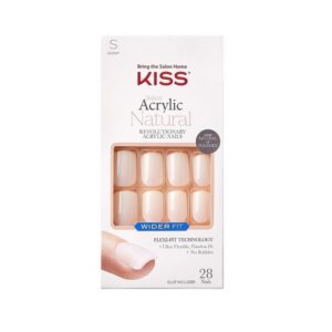 KISS Salon Acrylic Wider Fit Natural Fake Nails, ‘Rare’, 28 Acrylic-Infused, Bubble-Free, Flexible, Durable, False Glue-On Nails