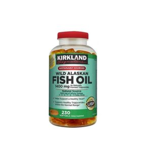Kirkland Signature Wild Alaskan Fish Oil 1400 mg bottle with 230 softgels