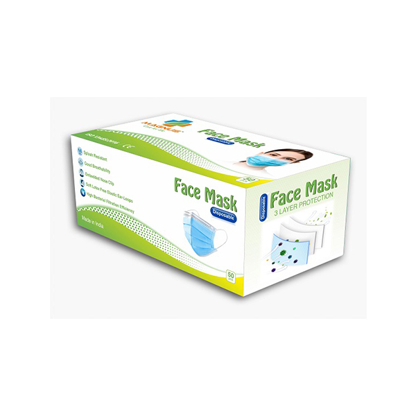 MAGNUS M-342 3 PLY DISPOSABLE MASK (PACK OF 50 PCS) with NOSE PIN, MELTBLOWN FIBRE FILTER LAYER - Image 2