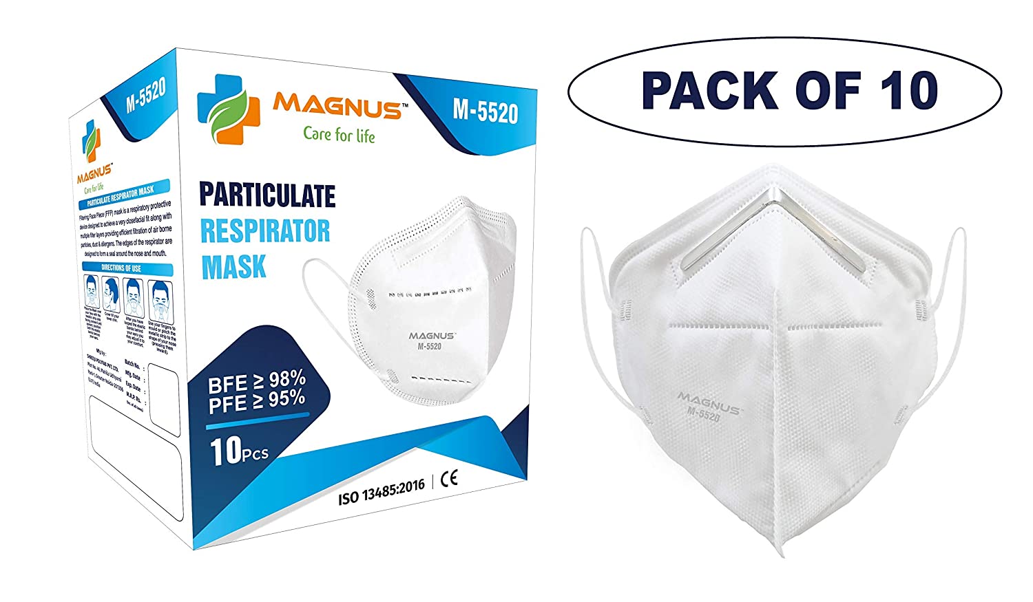 Magnus Non Woven M5520 Embedded Nose clip Super Saver Disposable Double Meltblown Filter Layer Face Masks (White) -Pack of 10 - Image 5