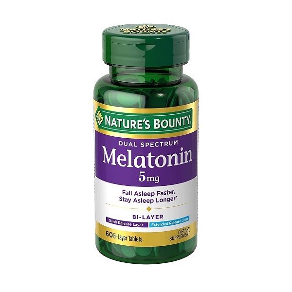 Nature's Bounty Dual Spectrum Bi-Layer Melatonin 5 mg Tablets - 60 Count