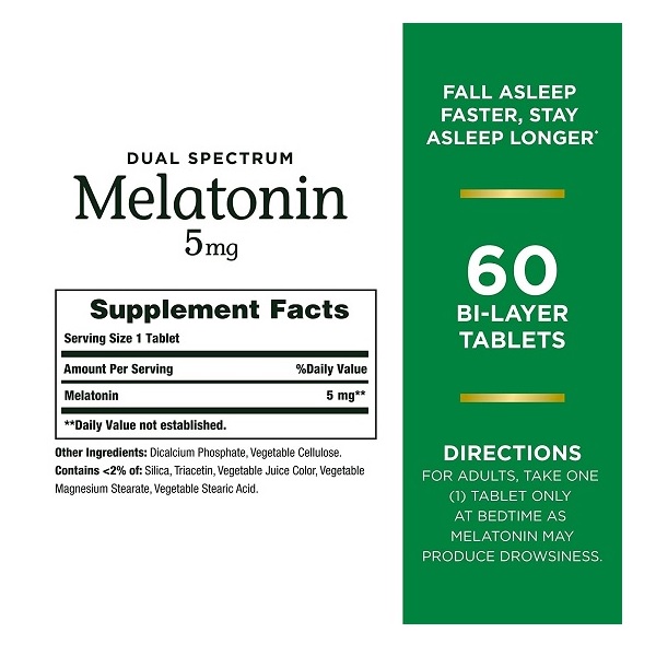 Nature's Bounty Dual Spectrum Bi-Layer Melatonin 5 mg Tablets - 60 Count - Image 2