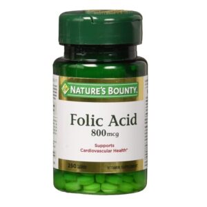 Nature's Bounty Folic Acid 800 mcg Tablets Maximum Strength 250 ea (Pack of 2)