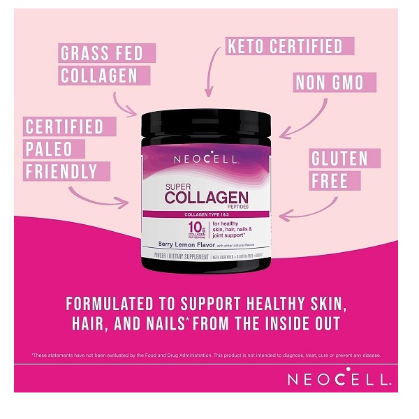 NeoCell Super Collagen Powder, 6,600mg Types 1 & 3 Grass-Fed Collagen, Gluten Free, Berry Lemon Flavor, 6.7 Ounces - Image 4