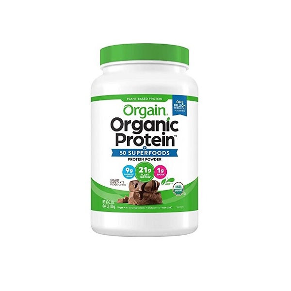 Orgain Organic Plant-Based Protein Powder in Creamy Chocolate Fudge flavor, 2.74 lb vegan protein container