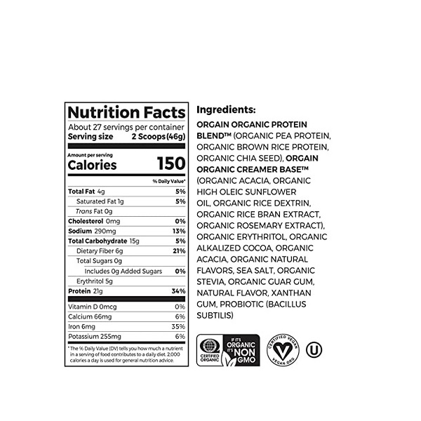 Orgain Organic Plant Based Protein Powder, Creamy Chocolate Fudge, 2.74 Pound - Image 4