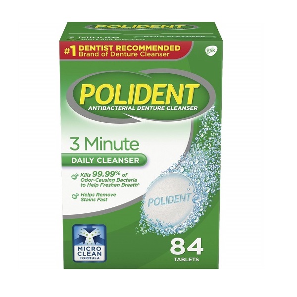 Polident 3 Minute Triple Mint Freshness Antibacterial Denture Cleanser Tablets - 84 CT