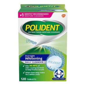 Polident Antibacterial Overnight Denture Cleanser Triplemint 120 Tablets box