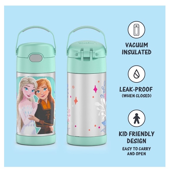 Thermos Funtainer 12 Ounce Stainless Steel Vacuum Insulated Kids Straw Bottle, Frozen 2 (Colors May Vary) - Image 3