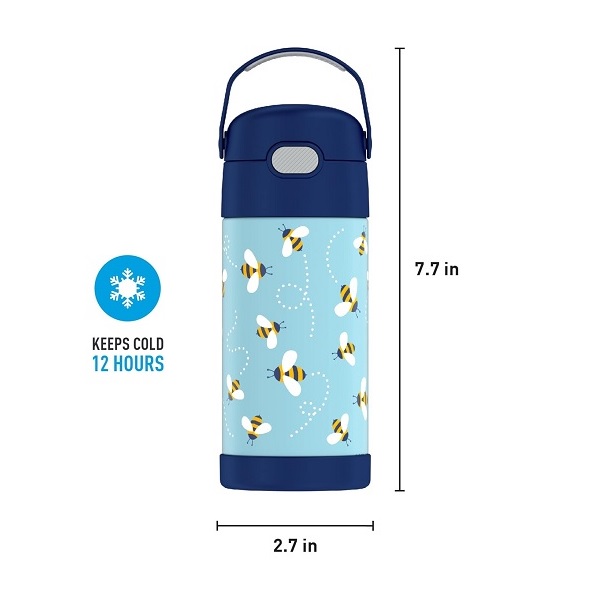 Thermos Funtainer 12 Ounce Stainless Steel Vacuum Insulated Kids Straw Bottle, Honey Bees - Image 5