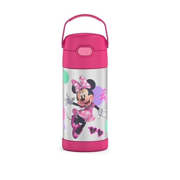Thermos Funtainer 12 Ounce Stainless Steel Vacuum Insulated Kids Straw Bottle, Minnie Mouse