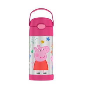 Thermos Funtainer  12 Ounce Stainless Steel Vacuum Insulated Kids Straw Bottle, Peppa Pig