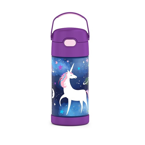 Thermos Funtainer 12 Ounce Stainless Steel Vacuum Insulated Kids Straw Bottle, Space Unicorn
