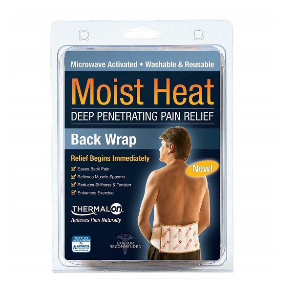 Thermalon microwave activated moist heat therapy wrap with ties for back, hip, and shoulder