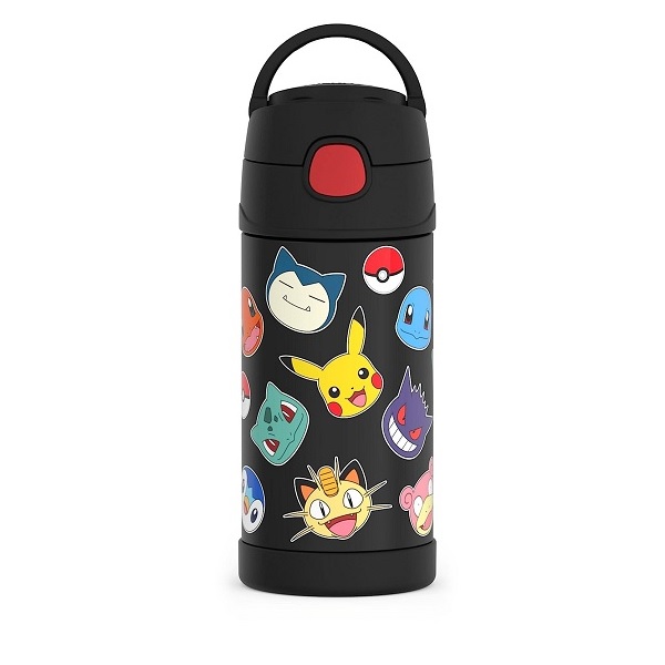 Thermos Funtainer 12 Ounce Stainless Steel Vacuum Insulated Kids Straw Bottle, Pokemon