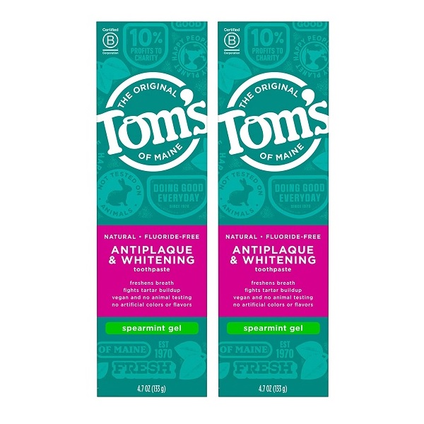 TomS Of Maine Antiplaque Plus Whitening Gel, Spearmint, 4.7 Ounce, 2 Count
