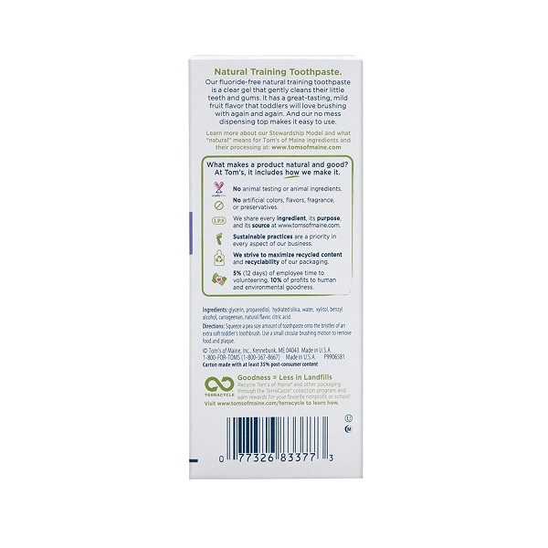 Tom's of Maine Natural Fluoride Free Children's Training Toothpaste, Mild Fruit Flavor, 1.75 Ounce - Image 2