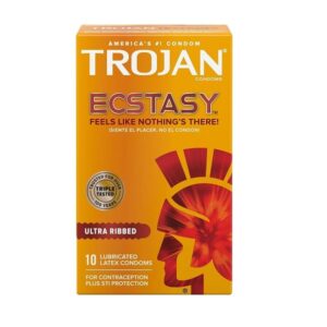 Trojan Ultra Ribbed Ecstasy Lubricated Condoms, 10 count