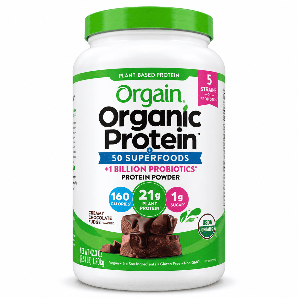 Orgain Organic Plant Based Protein Powder, Creamy Chocolate Fudge, 2.64 Pound
